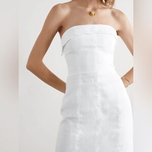 Strapless White Linen Midi Dress from reformation